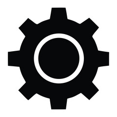 Black gear cog with white inner circle on white background cogwheel mechanical