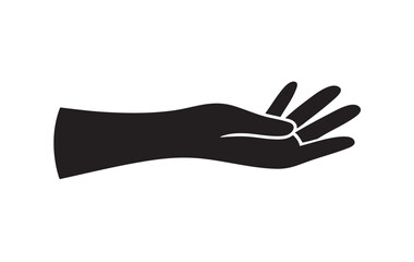 Black and white icon of a hand with fingers spread open hand palm