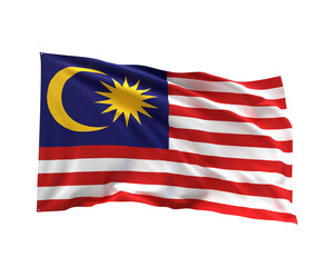 Malaysian Flag in Motion: A vibrantly waving Malaysian flag, showcasing its iconic crescent moon, star, and bold stripes, symbolizing the nation's unity and heritage.