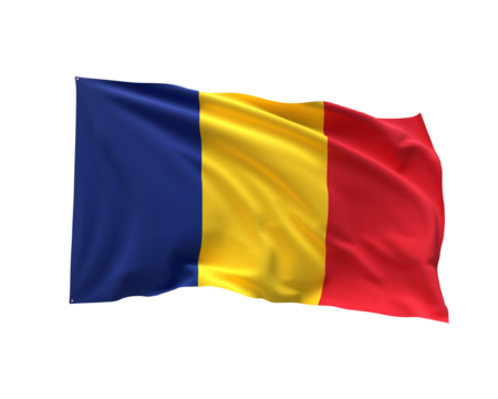 Romanian Flag in the Wind: A vibrant flag of Romania, its colors of blue, yellow, and red billowing gracefully in the wind, showcasing the nation's pride and identity.