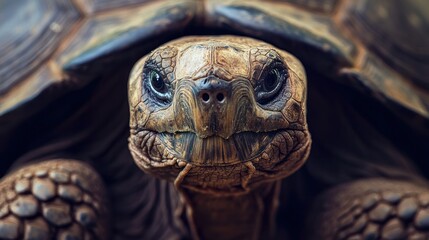 Close-Up Portrait of an Aldabra Giant Tortoise