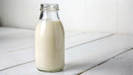 Fresh white dairy milk in a bottle and a glass, isolated for a healthy breakfast drink