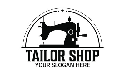 sewing machine for vintage tailor shop, tailor logo design vector illustration