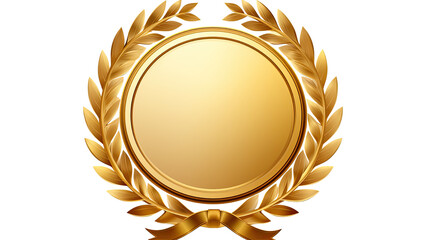 Golden Medal with Blank Center and Laurel Wreath on White Background – Award Recognition and Achievement Concept

