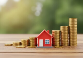 House with stacks of coins symbolizing financial growth