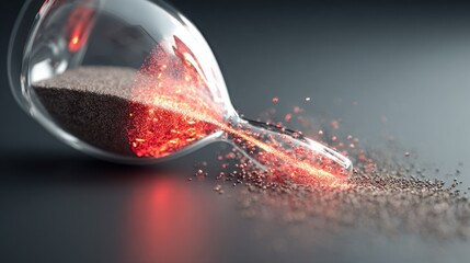 Translucent hourglass with memories as sand, some grains glowing red to signify cognitive health concerns.