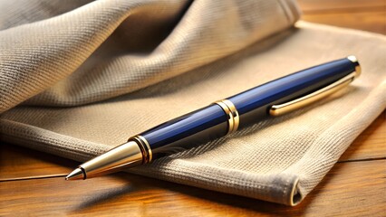 A blue and gold pen on fabric
