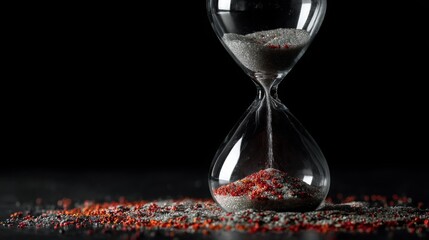 Translucent hourglass with memories as sand, some grains glowing red to signify cognitive health concerns.