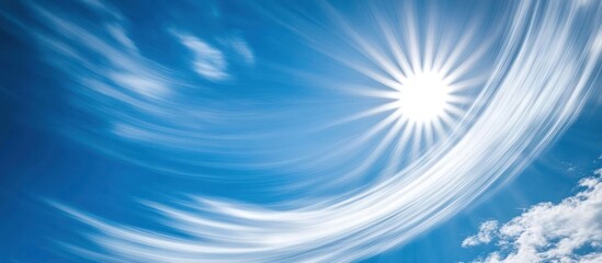 Majestic sky panorama capturing radiant sun and swirling wispy clouds
