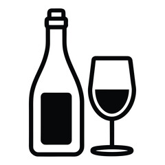 Black icon of a wine bottle and a glass with red wine glass beverage
