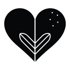 Black heart shape with white leaf and dots graphic design love