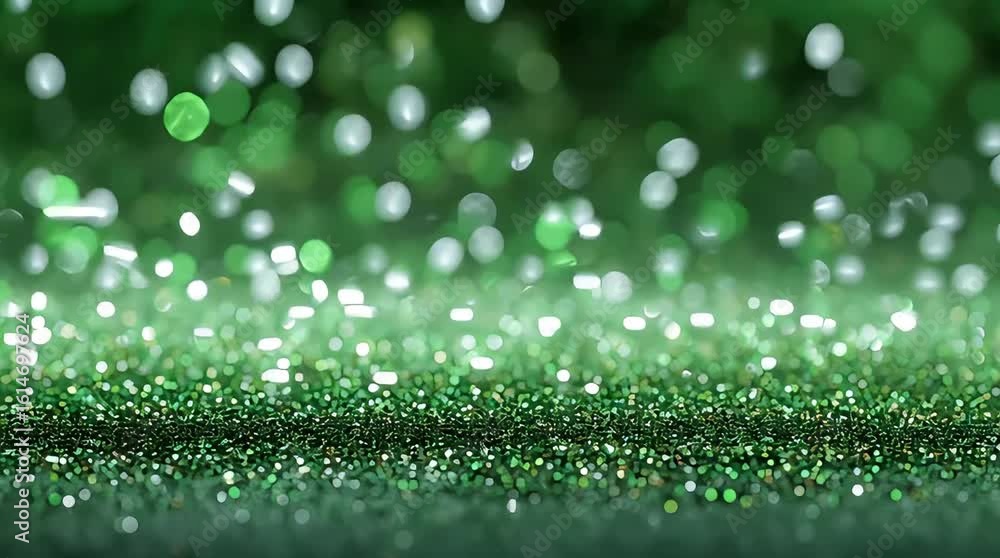 Poster a shimmering field of emerald green glitter with a bokeh effect in the background above it all