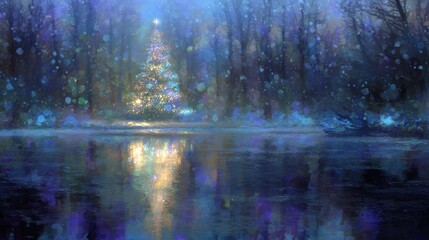 Fototapeta premium Glowing Christmas tree, magical xmas winter wonderland, ethereal holiday spirit, enchanted celebration