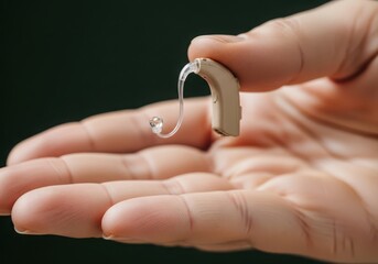 A person holds a modern hearing aid in their hand