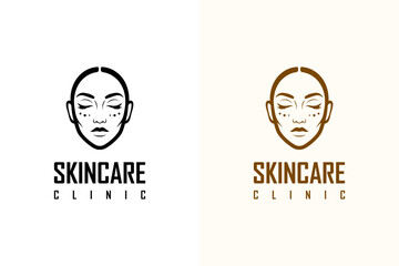woman's face with glowing skin illustration, icon, vector logo for luxury facial spa, anti aging, beaty clinic, cosmetics brand, dermatologist, makeup, skin specialist, skin clinic, and more