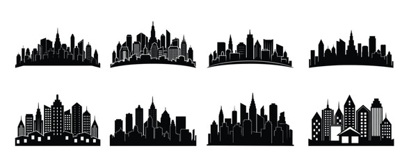 City Skyline Silhouette Set on White Background 