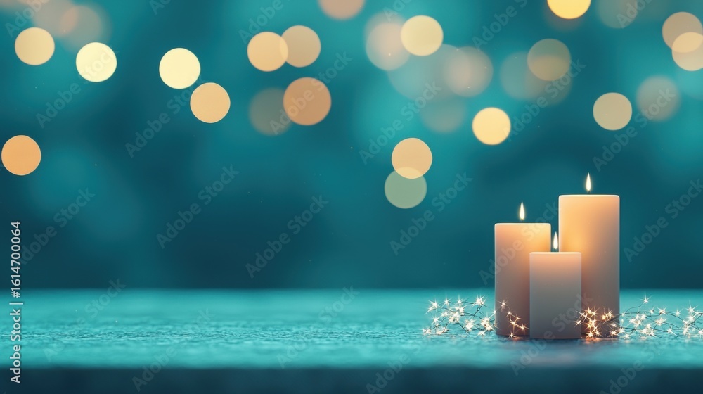 Poster illuminated glowing golden bokeh lights on a blurred background, adding elegance and warmth.
