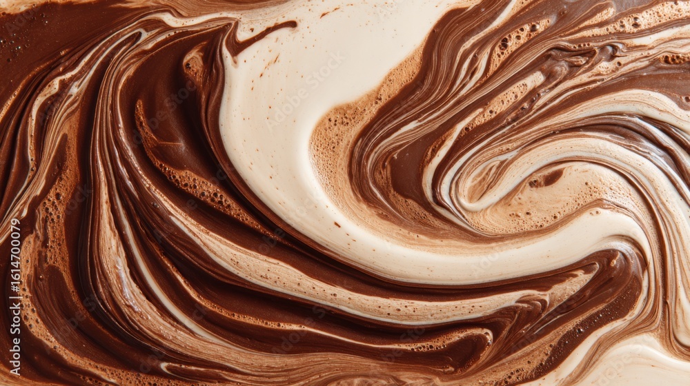 Poster a smooth blend of chocolate and cream creates beautiful swirls and patterns on a surface, highlighti