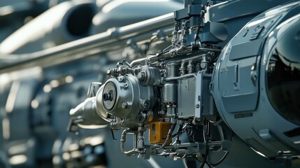 Close-up of Helicopter Engine and Mechanical Components