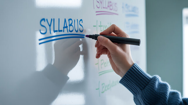 Hand writing syllabus on whiteboard with marker image