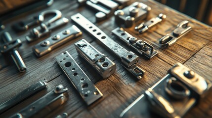 Close-up of Metal Hardware on Wooden Surface