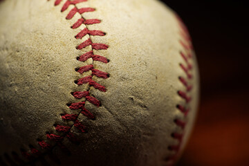 old baseball leather close up, baseball sports game
