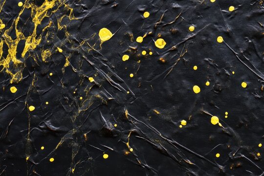 Yellow spots create an abstract pattern on a dark background resembling a cosmic landscape, yellow spots moving on black background