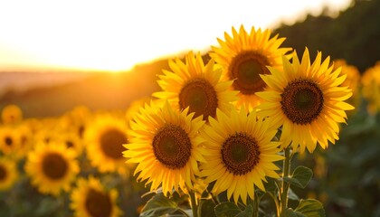 Obraz premium Sunflowers in a field at sunset