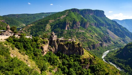 Naklejka premium Mountainous landscape with monastery