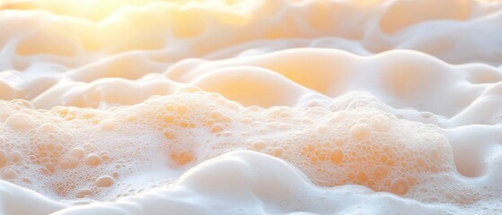 White foam texture. Bubbles close up. Soft light from above. Abstract flowing background. Gentle waves with structure and detail.
