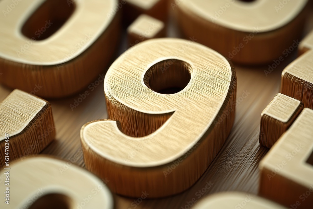 Poster bold wooden numbers representing various percentages displayed on a textured surface, numbers with p
