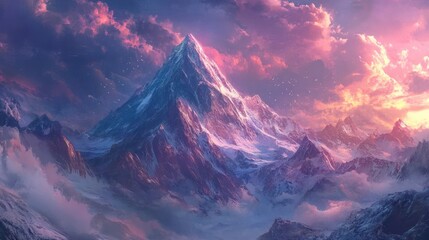 Majestic mountain range under dramatic pink and purple sunset skies landscape
