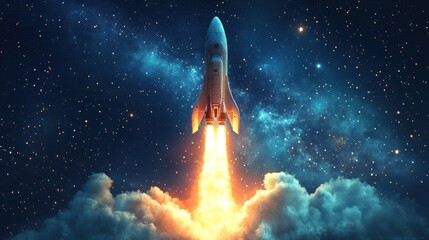 A majestic rocket takes flight into the vast expanse of the cosmos, igniting dreams of interstellar adventures