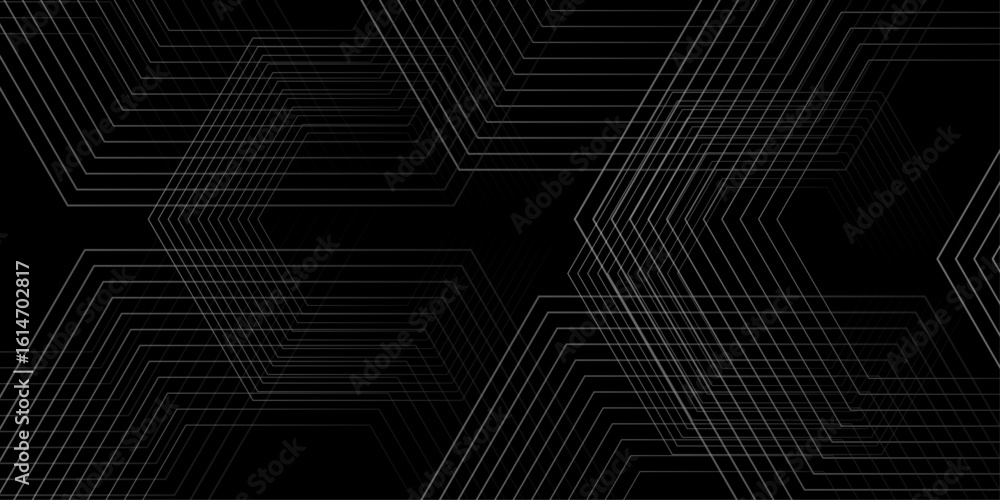 Poster abstract grey lines on black background with luxury shapes square background. modern pattern elegant