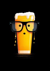 A cartoon pint of beer with glasses and foam dripping in a cheeky smile