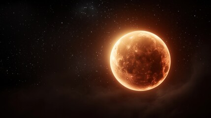 Obraz premium Cosmic Otherworldly view of a glowing moon against a dreamy star lit sky.