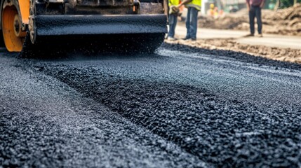 Road Construction: Asphalt Paving Process Close-Up