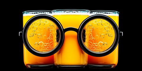 Three beer glasses form a funny face with bubbly round spectacles on display