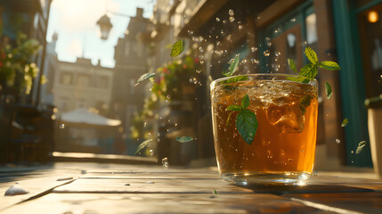 Iced tea splash outdoor cafe