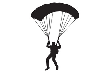 Silhouette of a Parachutist Descending Gracefully Harnessing the Wind with a Parachute for a Controlled and Thrilling Adventure