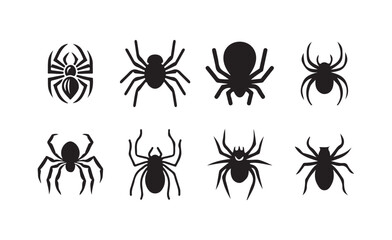 Black spider icon with sharp legs and bold outline, black spider silhouettes on a white background, vector illustration eps 10.