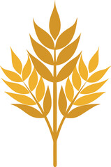 Golden wheat stalks with leaves isolated on white background