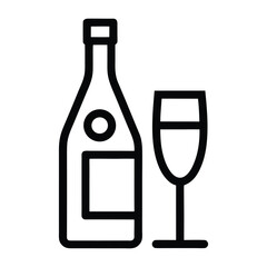 Black outline icon of a wine bottle and a wine glass on white background beverage drink