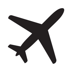 Black silhouette of a commercial airplane in flight against white background aircraft aviation