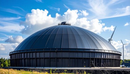 Obraz premium Futuristic Dome Structure Against a Blue Sky Sustainable Architecture and Modern Engineering