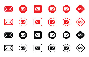 Red and black email, mail, message, envelope, send, inbox, contact, communication icon set
