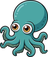 Cute cartoon octopus with big eyes, underwater marine animal, vector art for kids, adorable sea creature, ocean life illustration, stock image