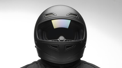 Matte black motorcycle helmet with iridescent visor