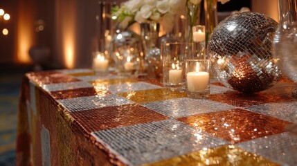 Luxury Candlelit Table Decor with Mosaic Tiles and Disco Ball Accents
