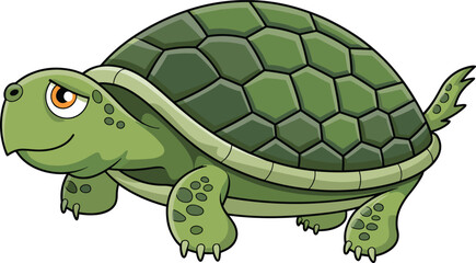 Fototapeta premium Cute cartoon turtle illustration, green shell, adorable character for children’s books, educational designs, nature themes, playful vector art